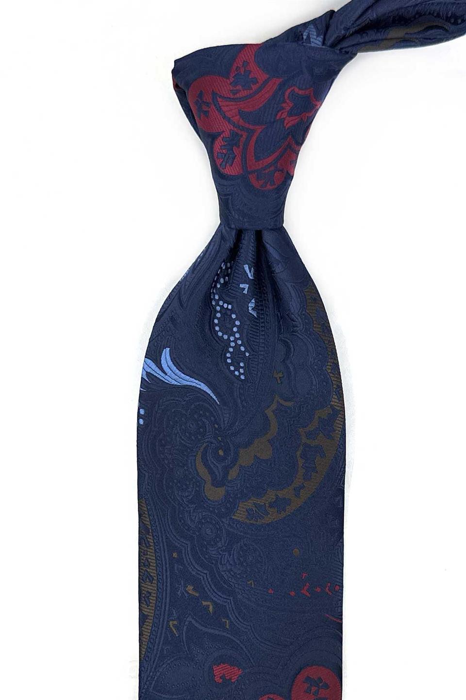 Lacivert Şal Desen Mendilli Klasik Kravat KK13320