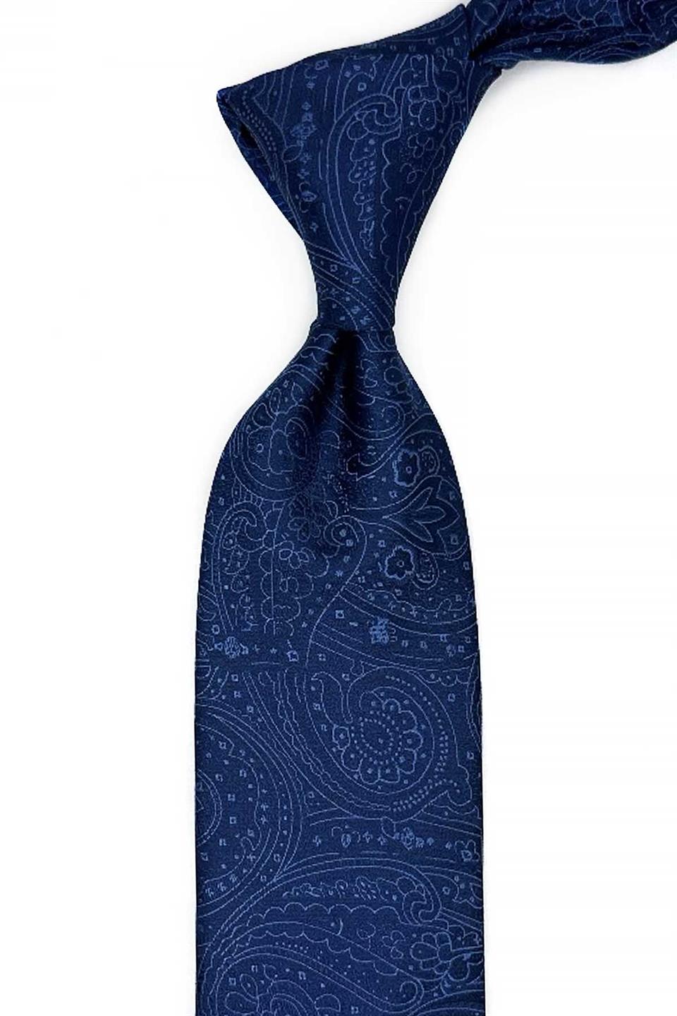 Lacivert Şal Desen Mendilli Klasik Kravat KK13129