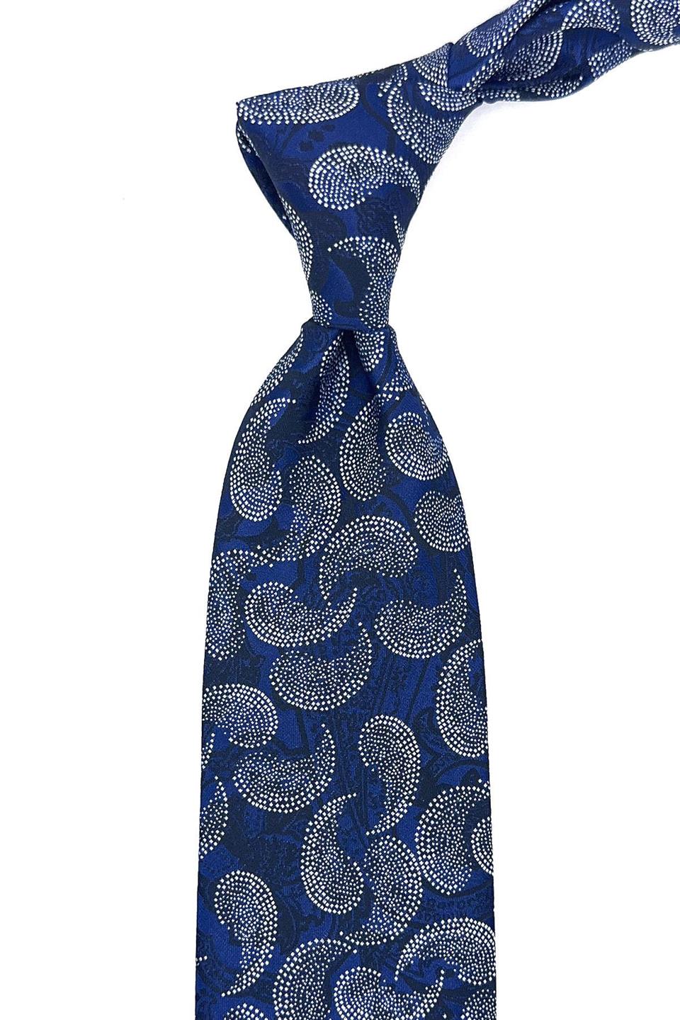 Lacivert Şal Desen Mendilli Klasik Kravat KK11854