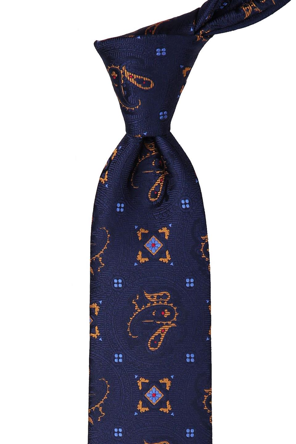 Lacivert Şal Desen Mendilli Klasik Kravat KK9945