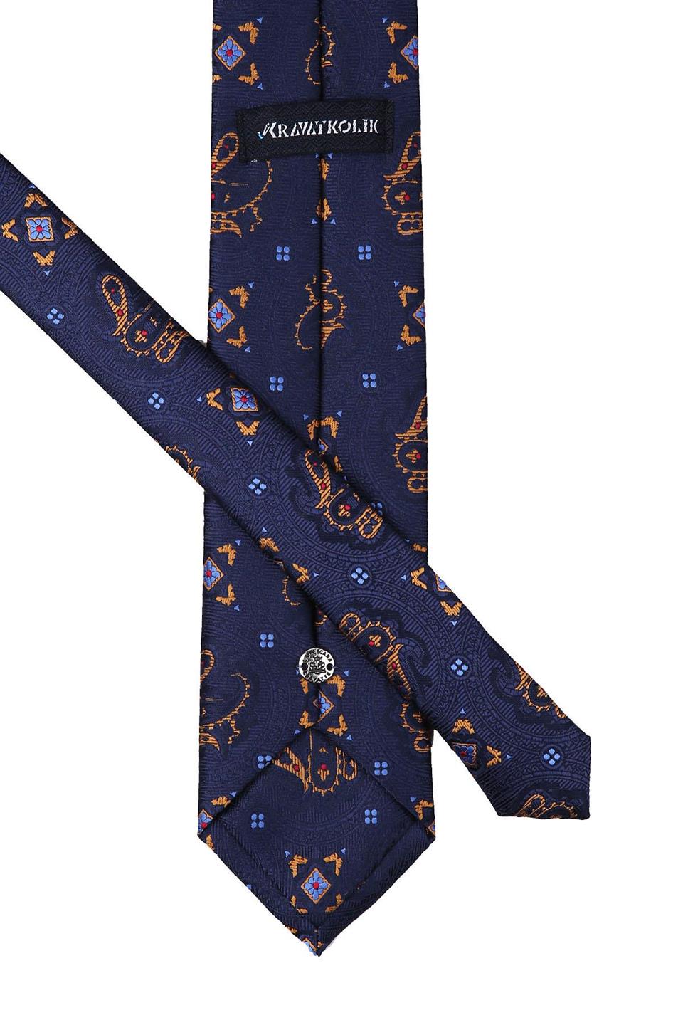 Lacivert Şal Desen Mendilli Klasik Kravat KK9945