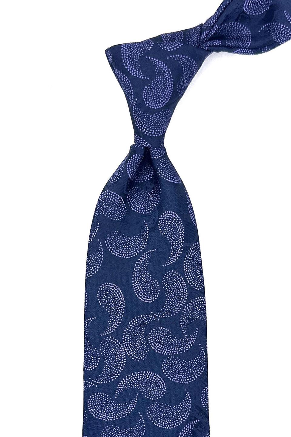 Lacivert Şal Desen Mendilli Klasik Kravat KK11853