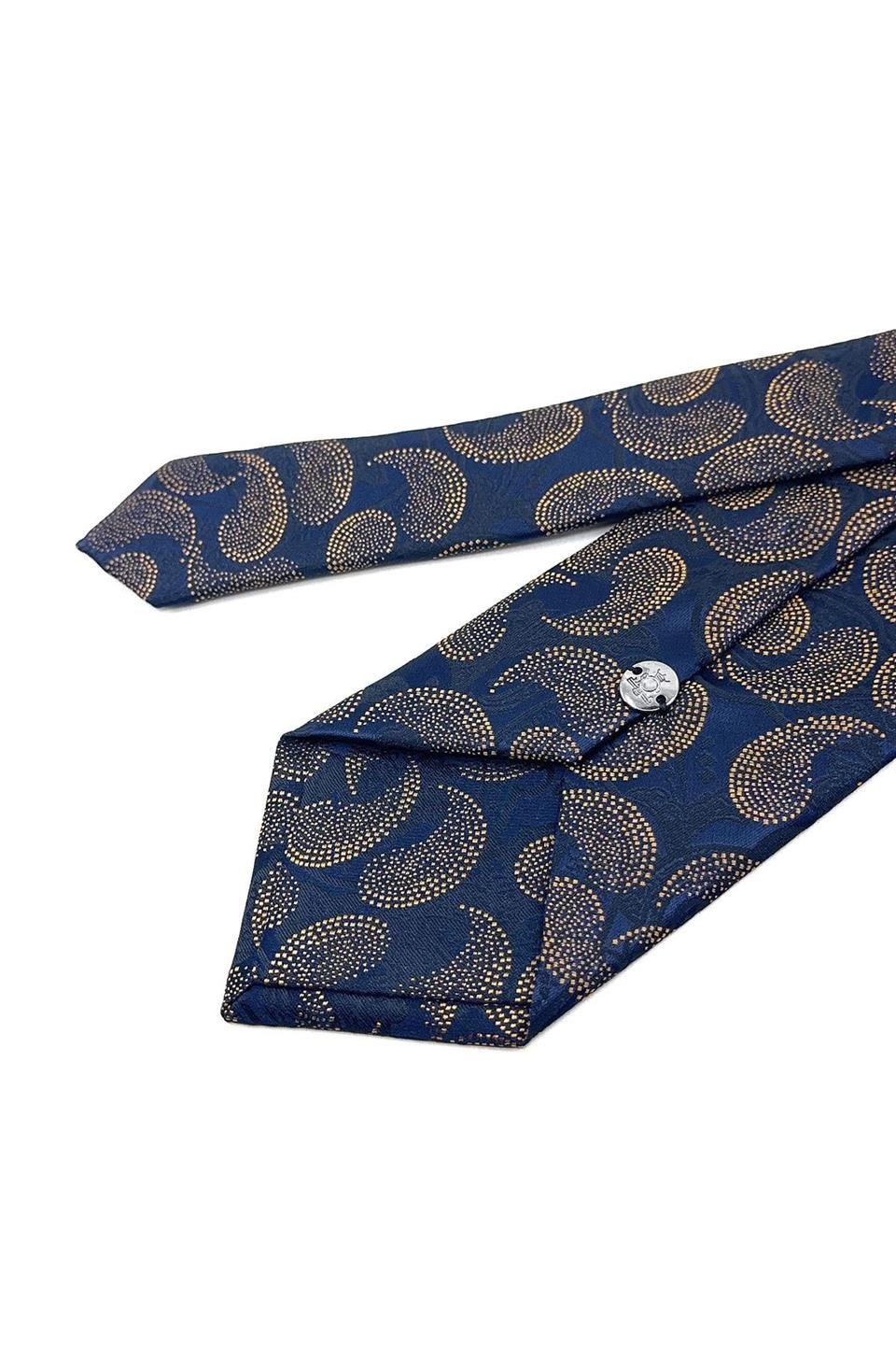 Lacivert Şal Desen Mendilli Klasik Kravat KK11857
