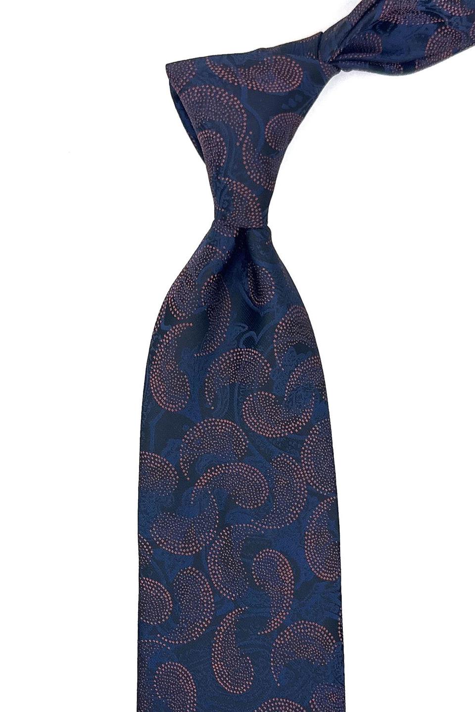 Lacivert Şal Desen Mendilli Klasik Kravat KK11855
