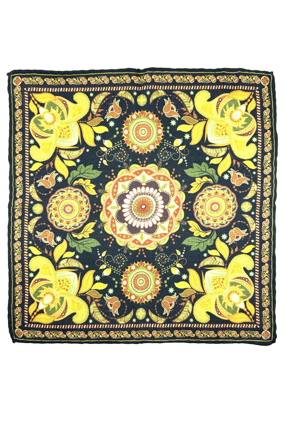 Lacivert - Sarı El Dikişi İtalyan Yün Cep Mendili WL12