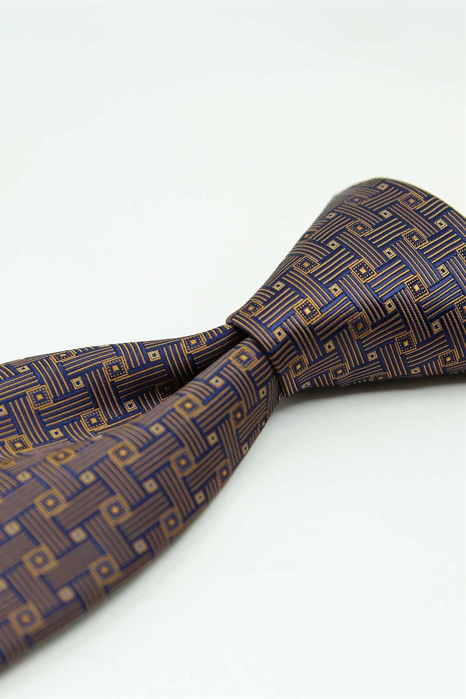 Lacivert - Sarı Kare Kravat