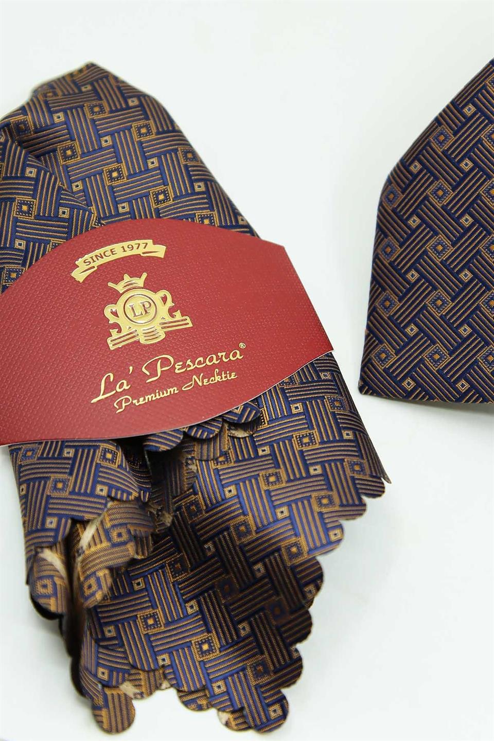 Lacivert - Sarı Kare Kravat