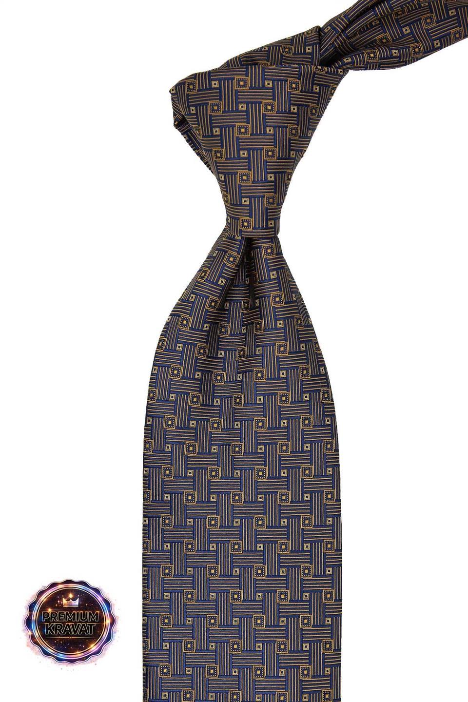 Lacivert - Sarı Kare Kravat