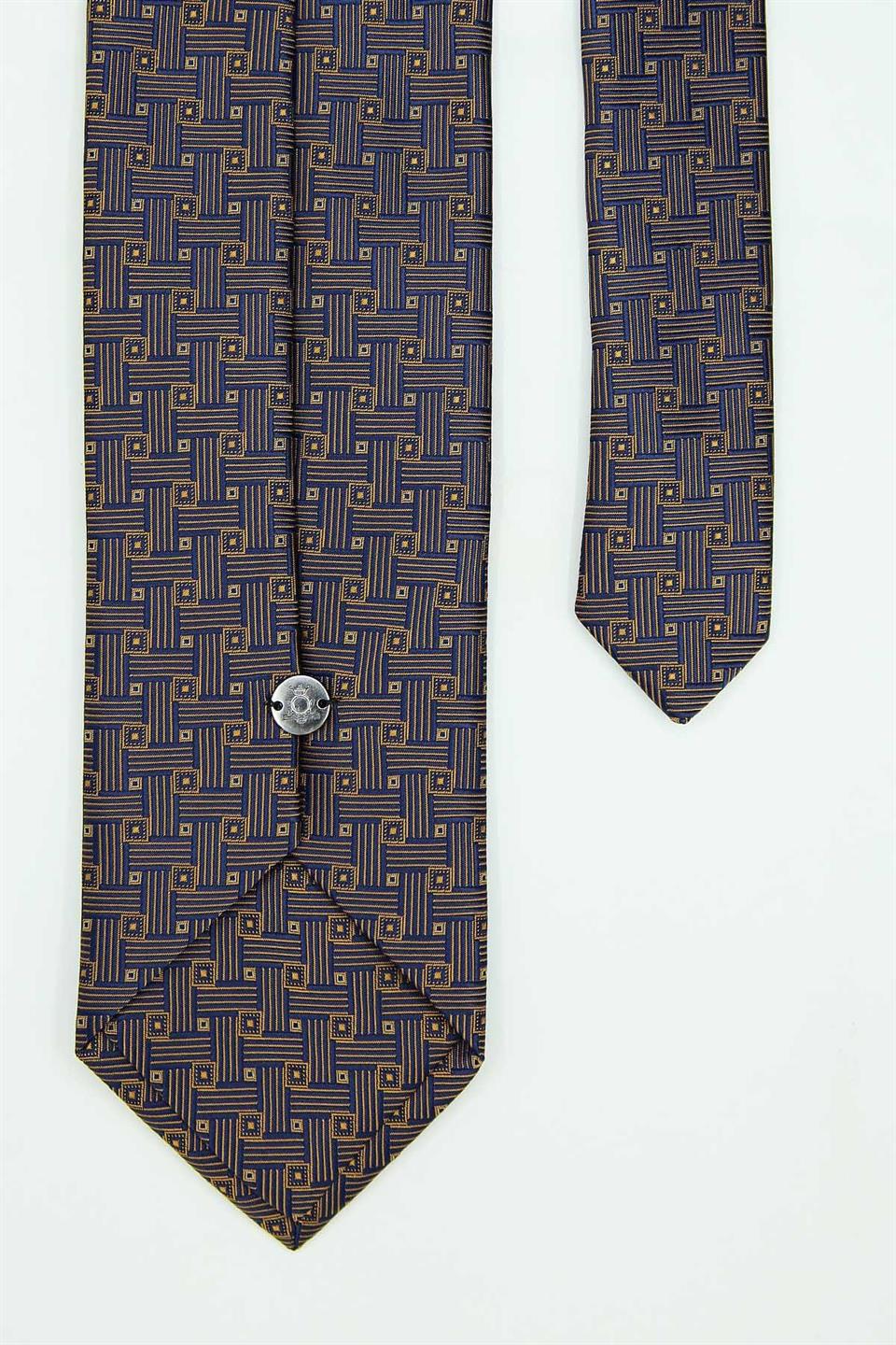 Lacivert - Sarı Kare Kravat