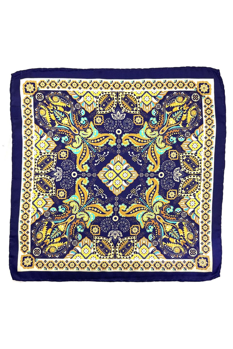 Lacivert - Sarı Motif Desen Erkek Cep Mendili SPS563-22