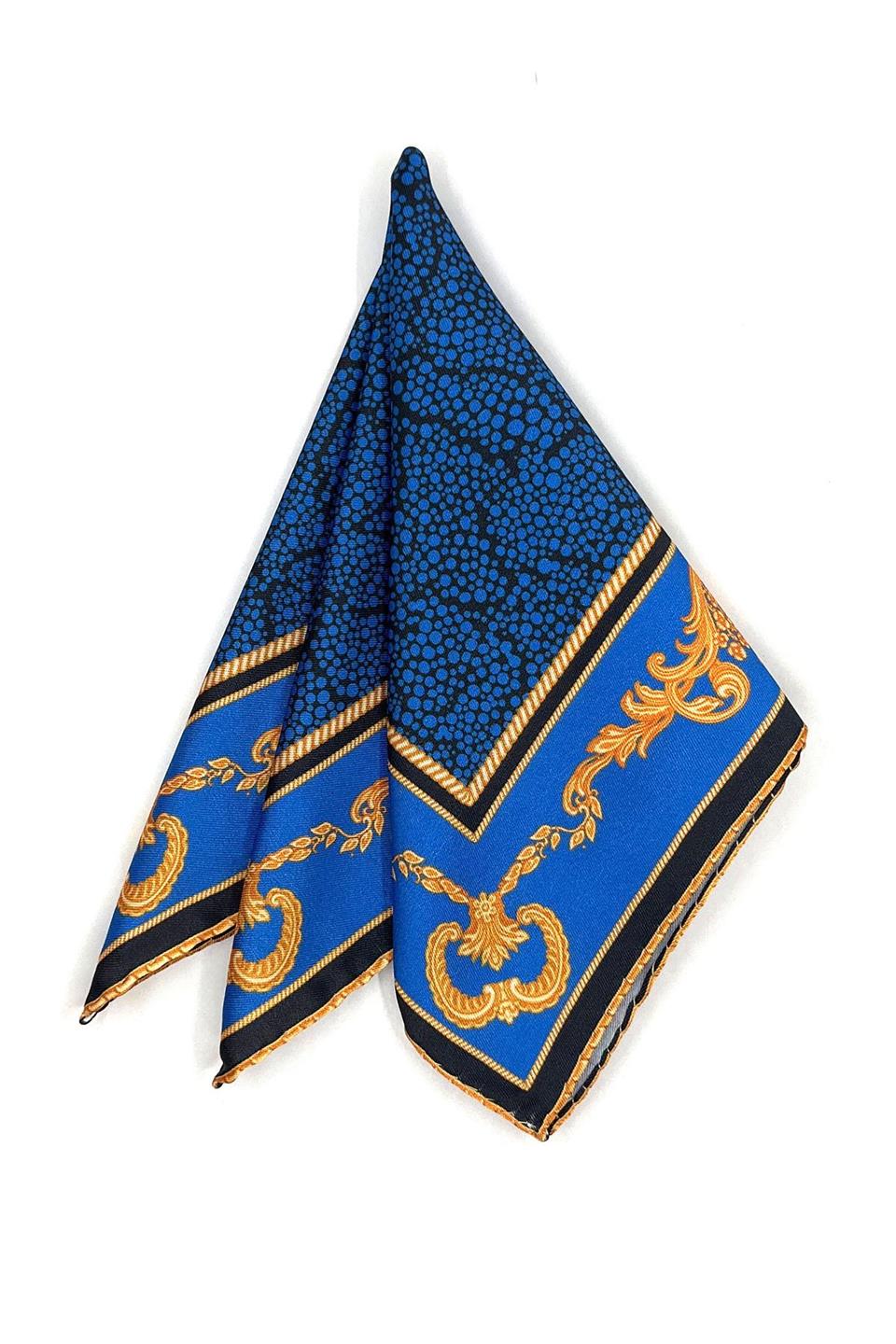 Lacivert - Sarı Motif Desen Erkek Cep Mendili SPS575-84