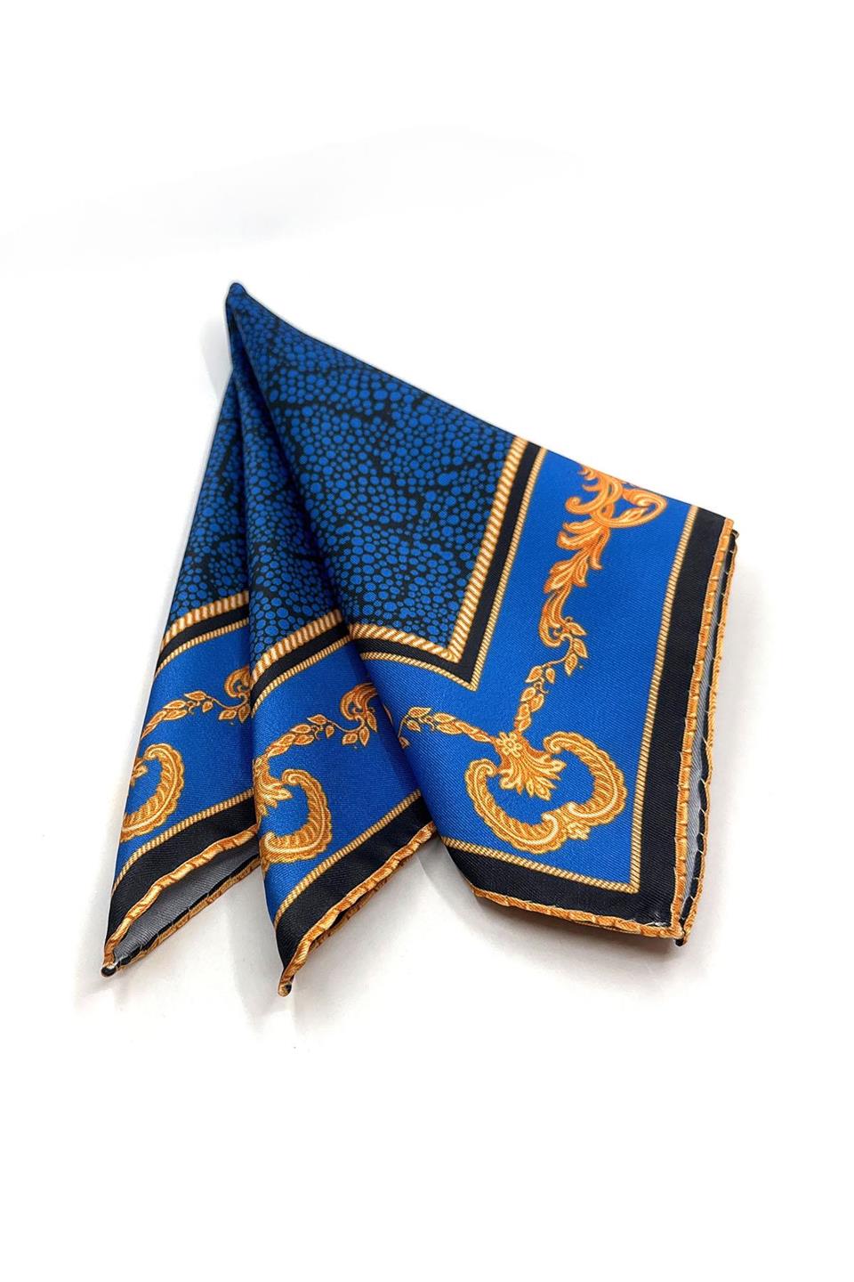 Lacivert - Sarı Motif Desen Erkek Cep Mendili SPS575-84