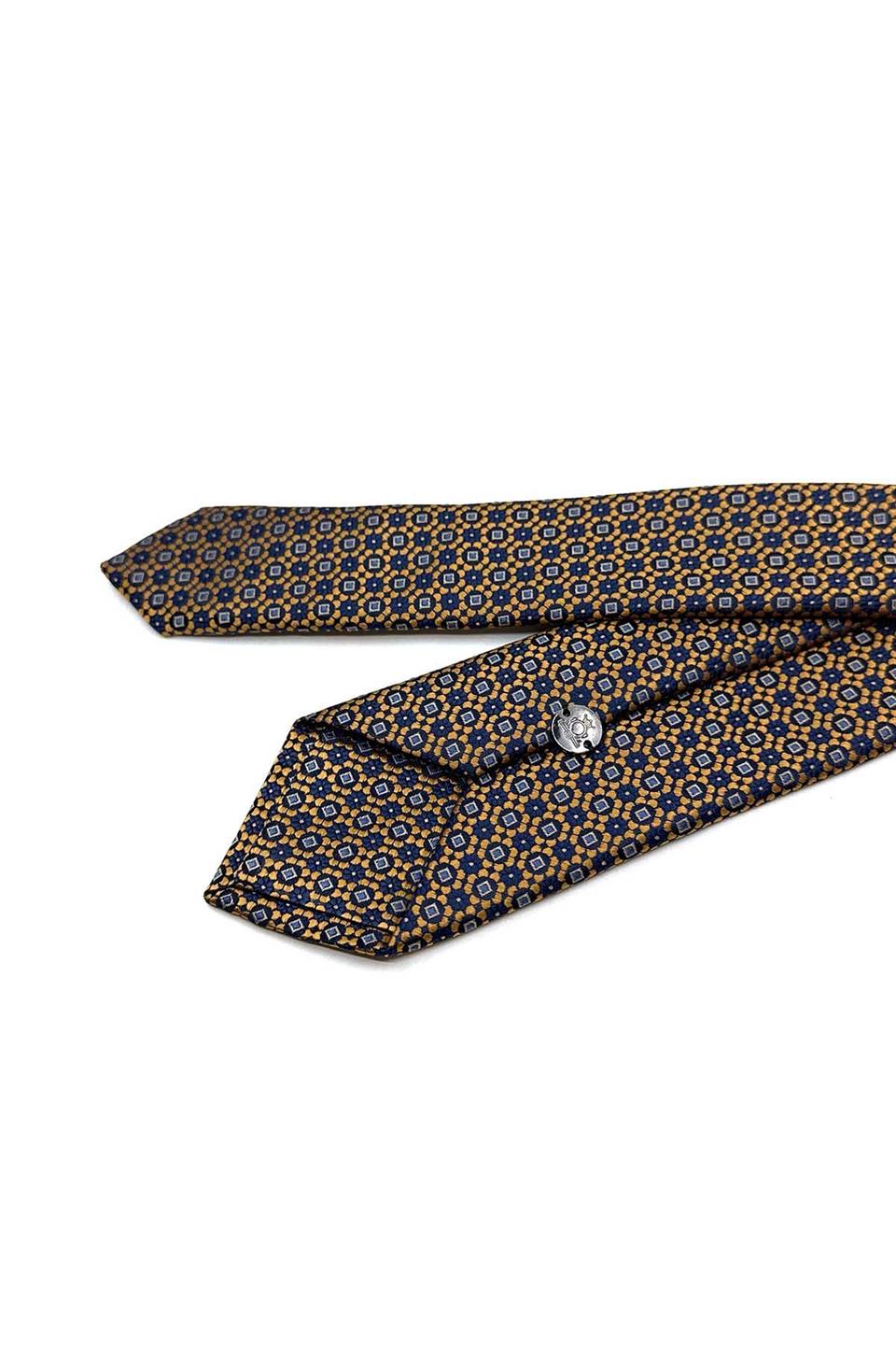 Lacivert - Sarı Motif Desen Slim Kravat SK7984