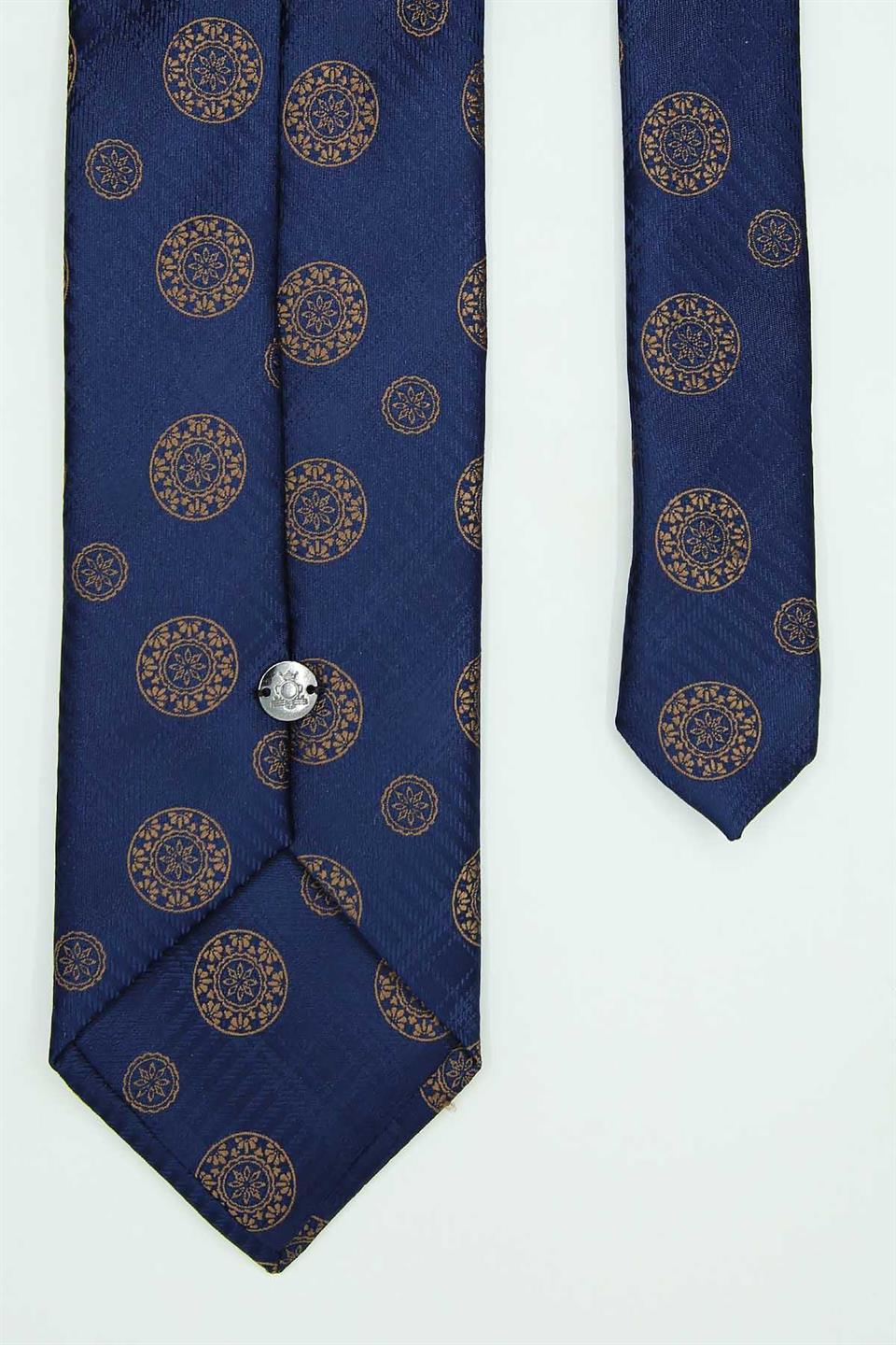 Lacivert - Sarı Motif Kravat