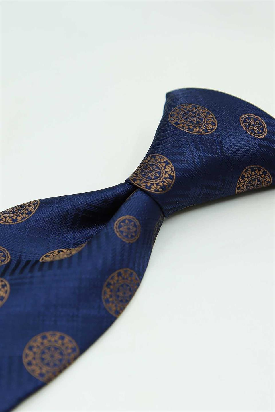 Lacivert - Sarı Motif Kravat