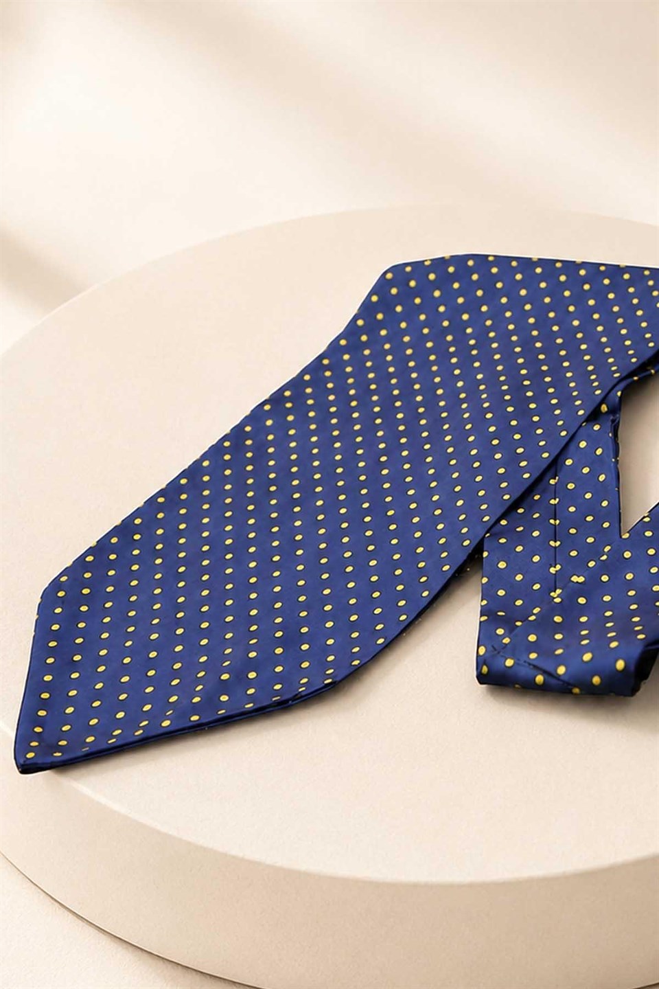 Lacivert Sarı Puantiye Desen Ascot Kravat K677