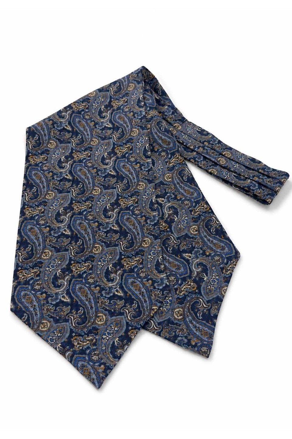 Lacivert Sarı Şal Desen İtalyan İpek Ascot Kravat SAC80