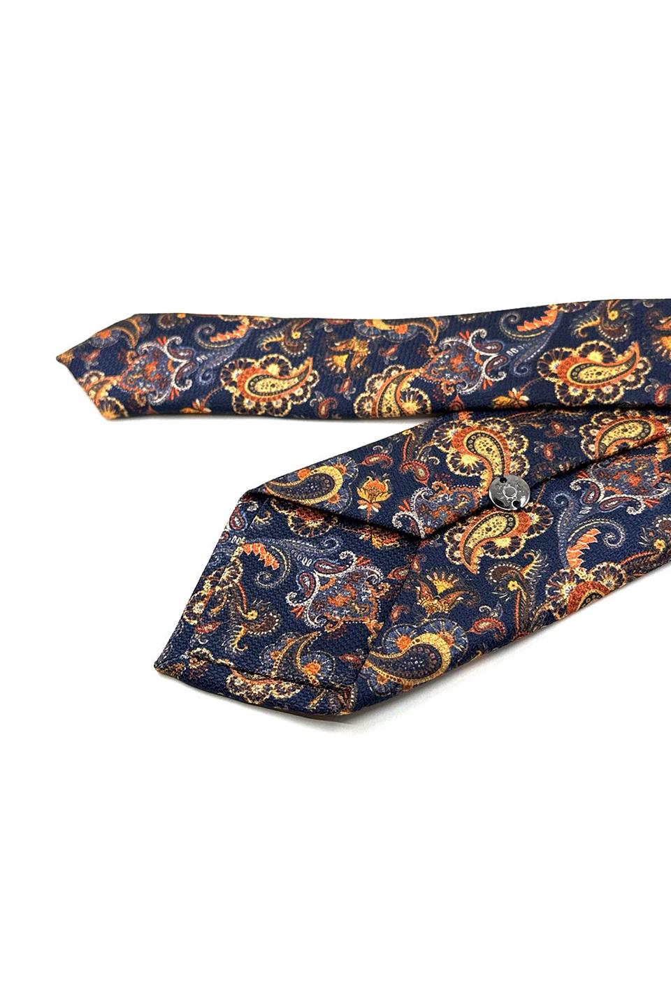 Lacivert - Sarı Şal Desen Mendilli Klasik Kravat KK11933
