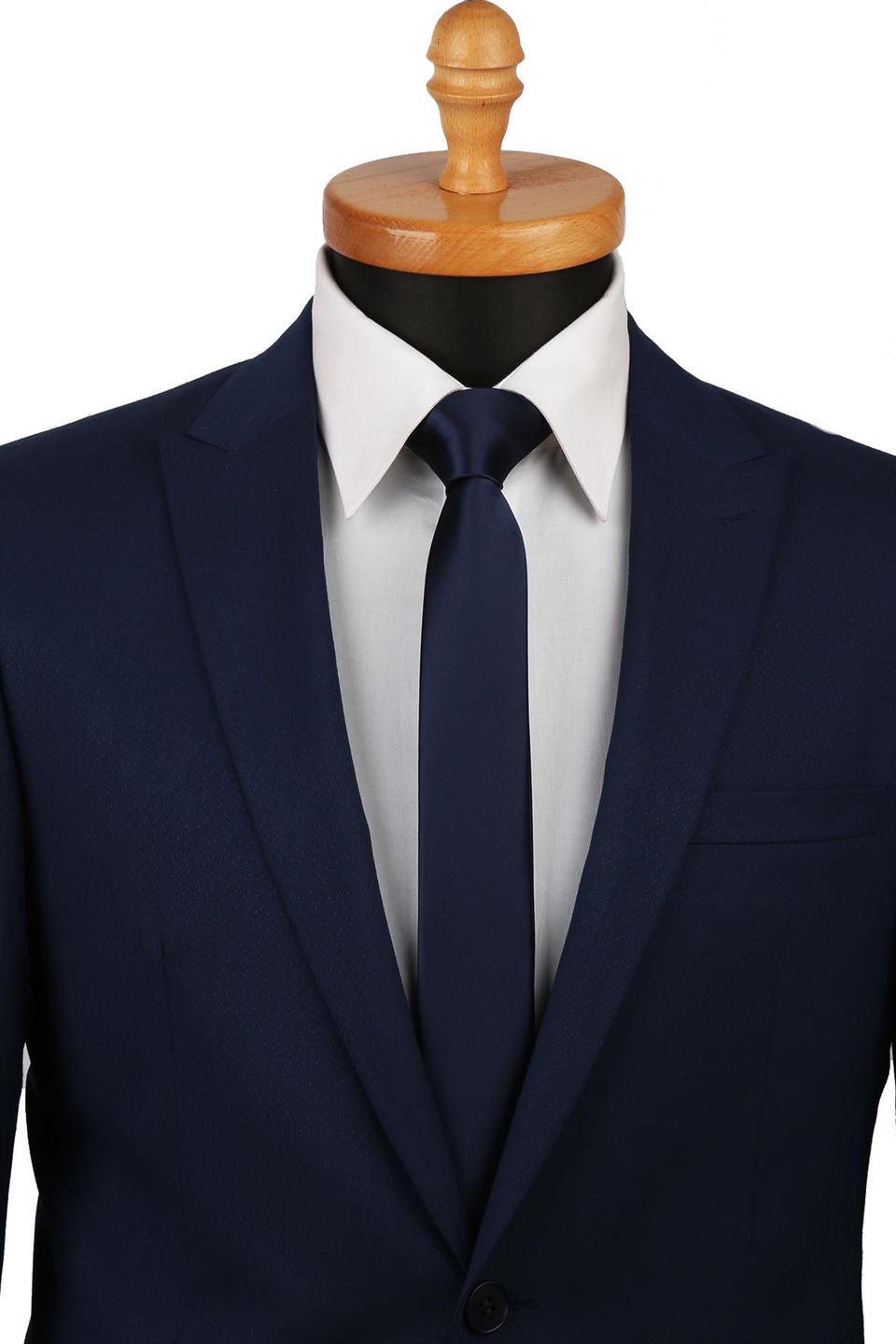 Lacivert Saten Düz Çok İnce Kravat UST13