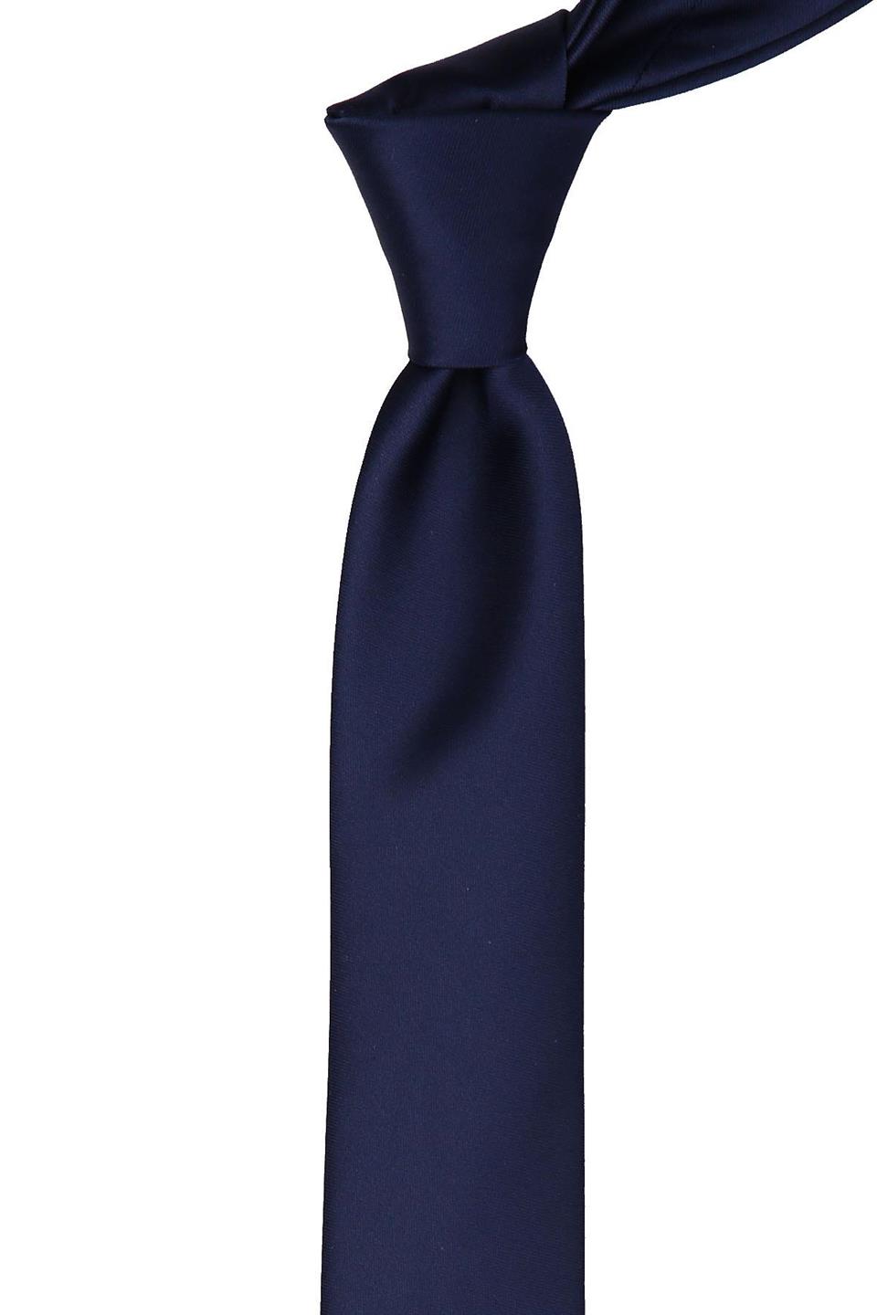 Lacivert Saten Düz Çok İnce Kravat UST13