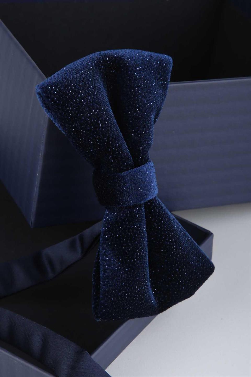 Lacivert Simli Kadife Damatlık Papyon P1901