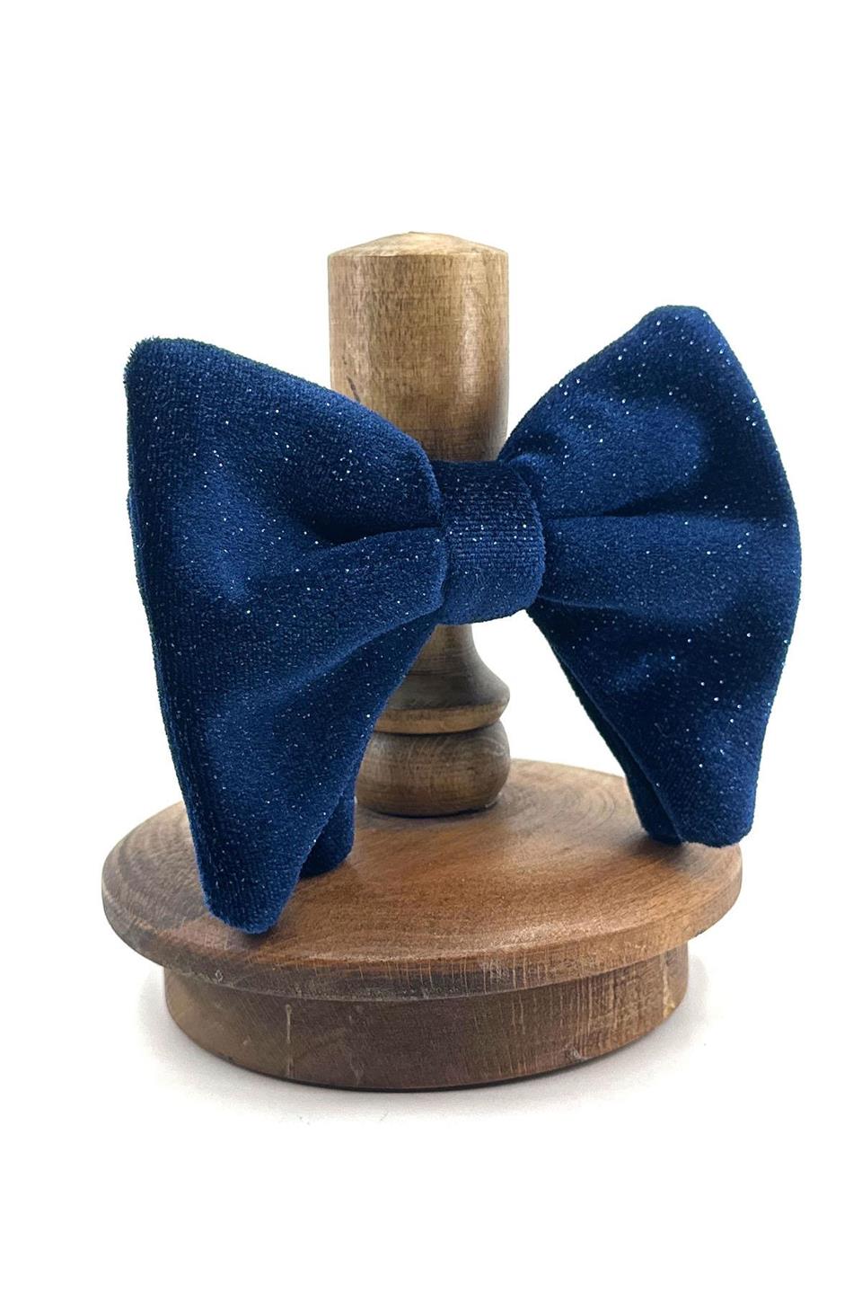 Lacivert Simli Kadife Düz Papyon P1725