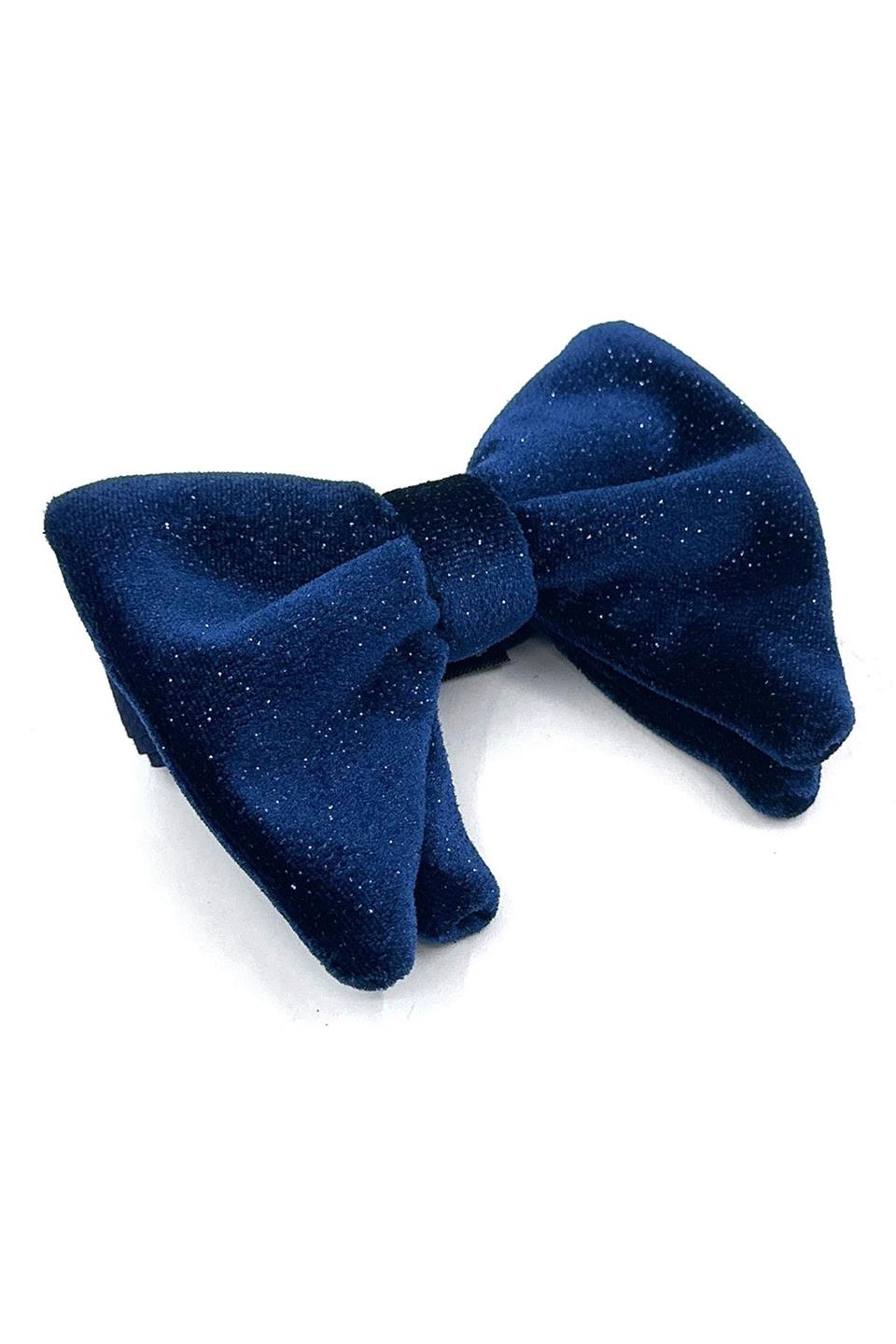 Lacivert Simli Kadife Düz Papyon P1725