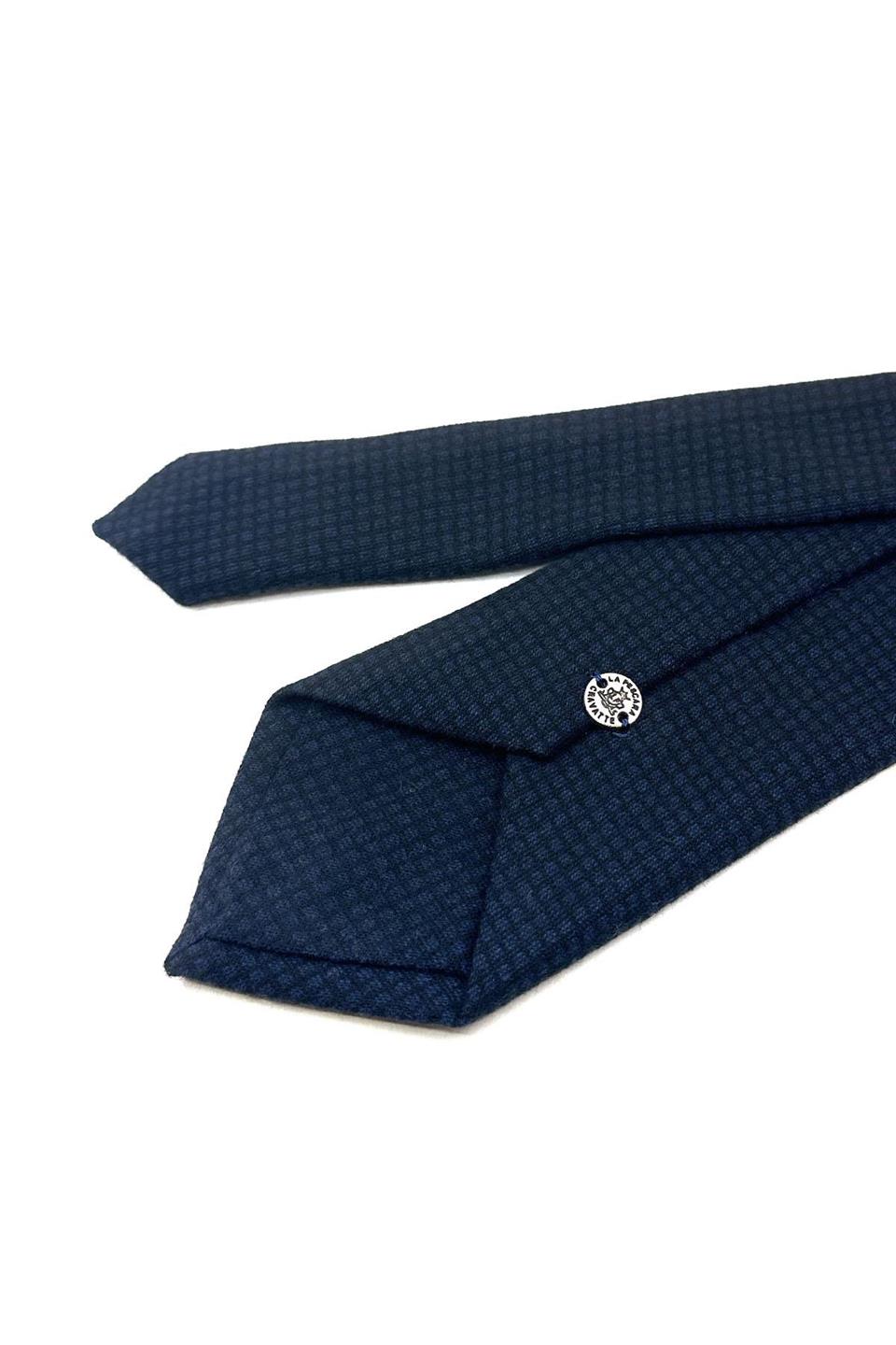 Lacivert - Siyah Kare Desen Mendilli Klasik Yün Kravat KK12101