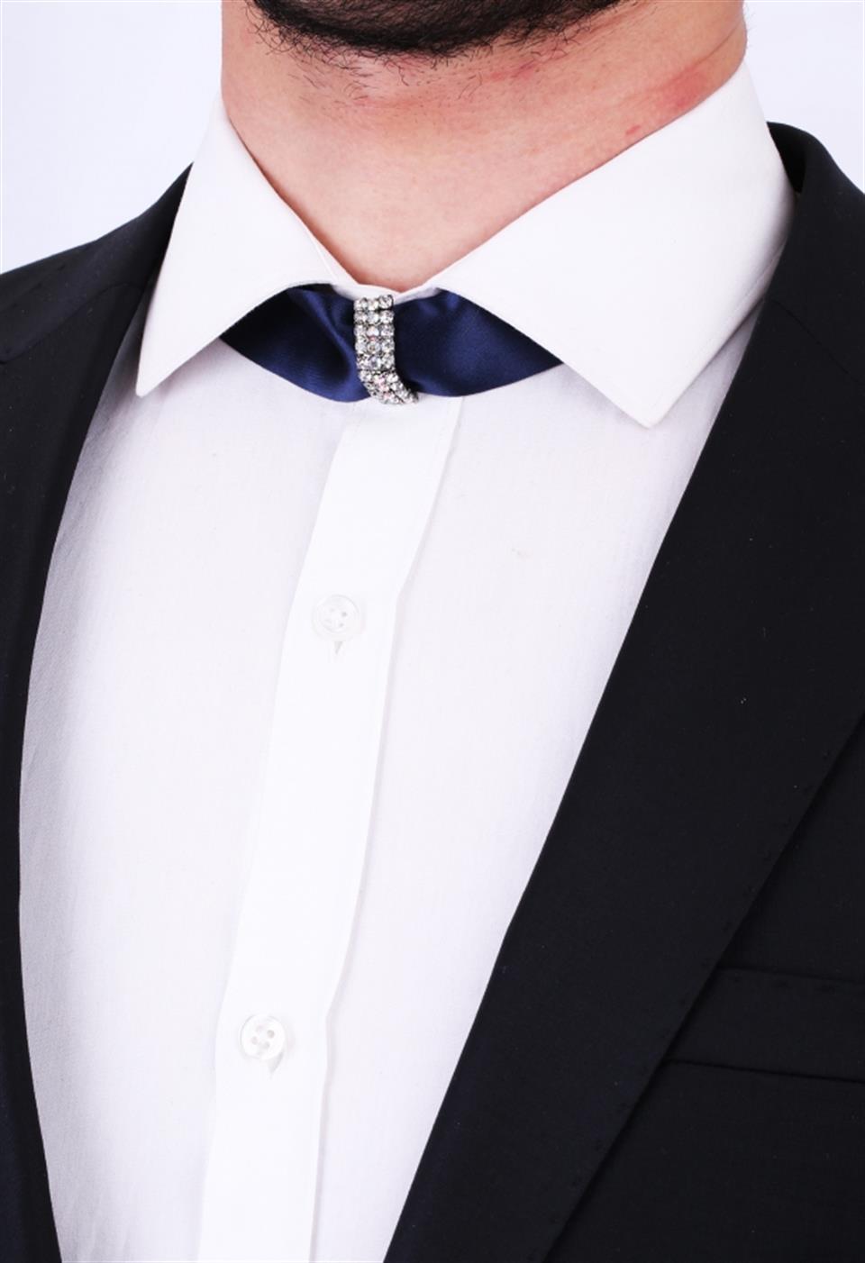 Lacivert Slim Damatlık Papaz Band