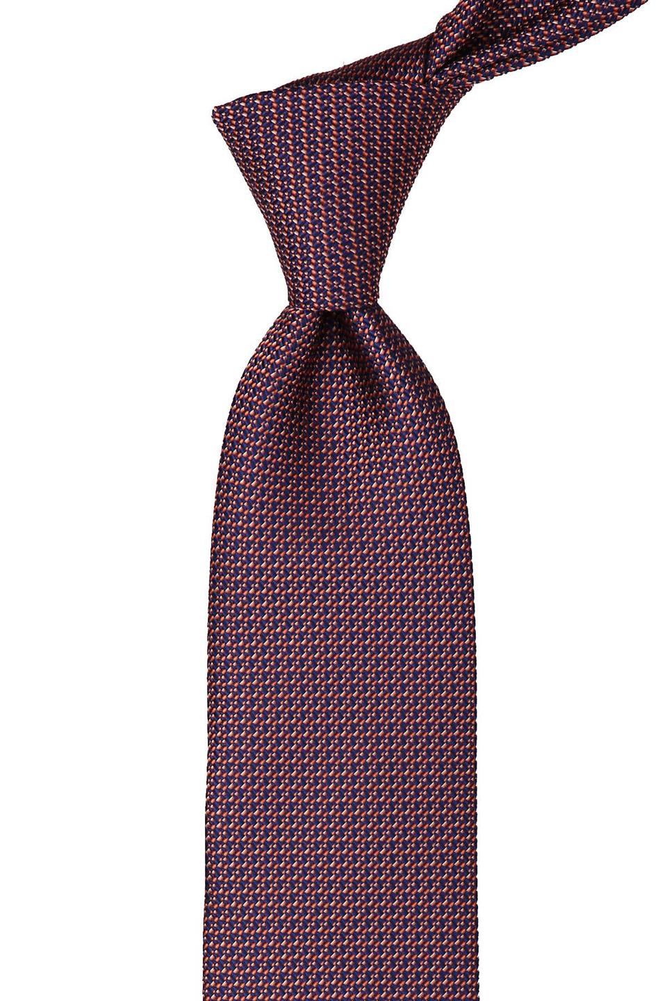 Lacivert - Turuncu Nokta Desen Mendilli Klasik Kravat KK10098