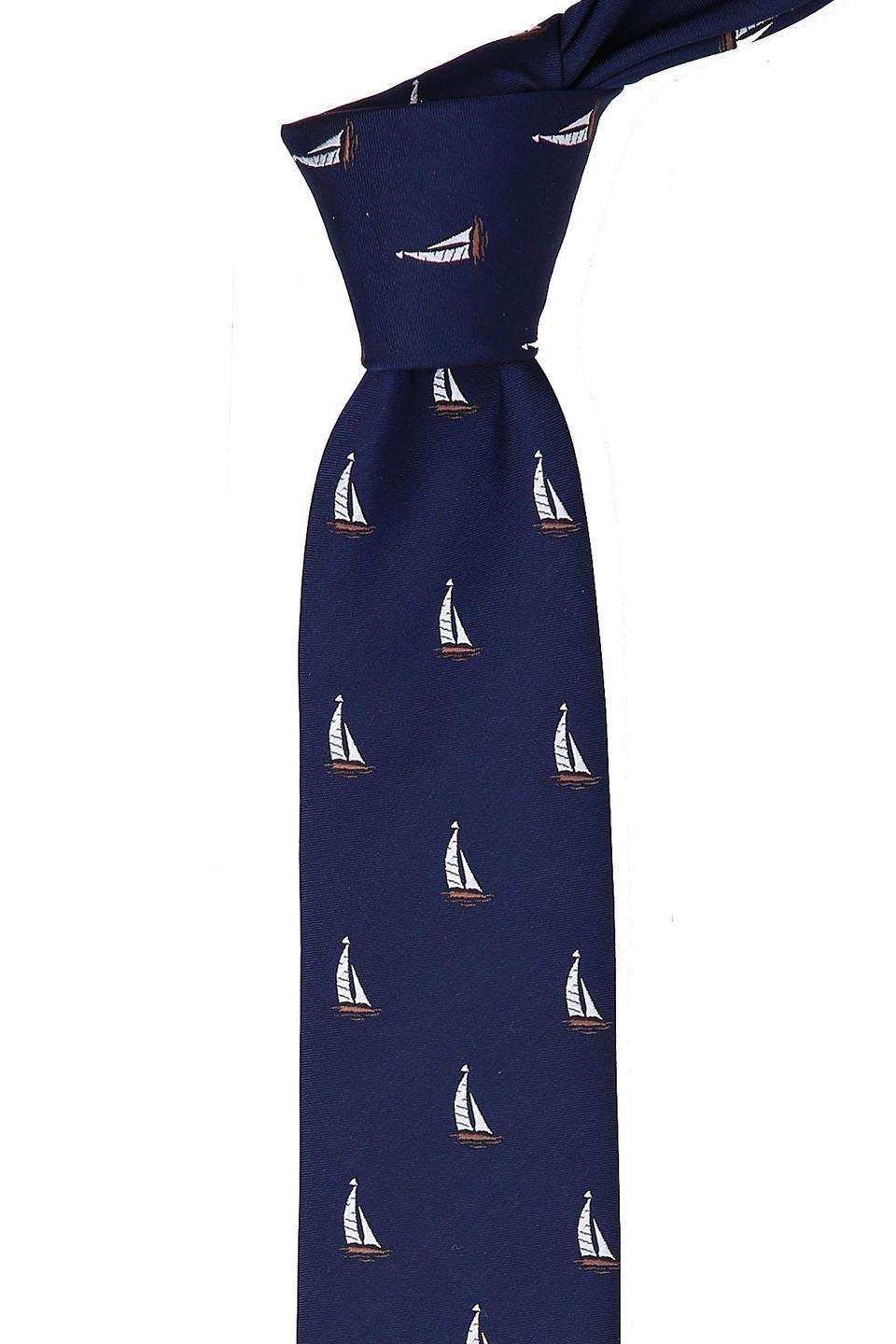 Lacivert Yelkenli Desen Slim Kravat SK7088
