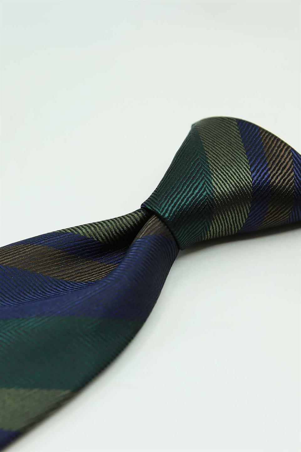 Lacivert - Yeşil Çizgi Kravat