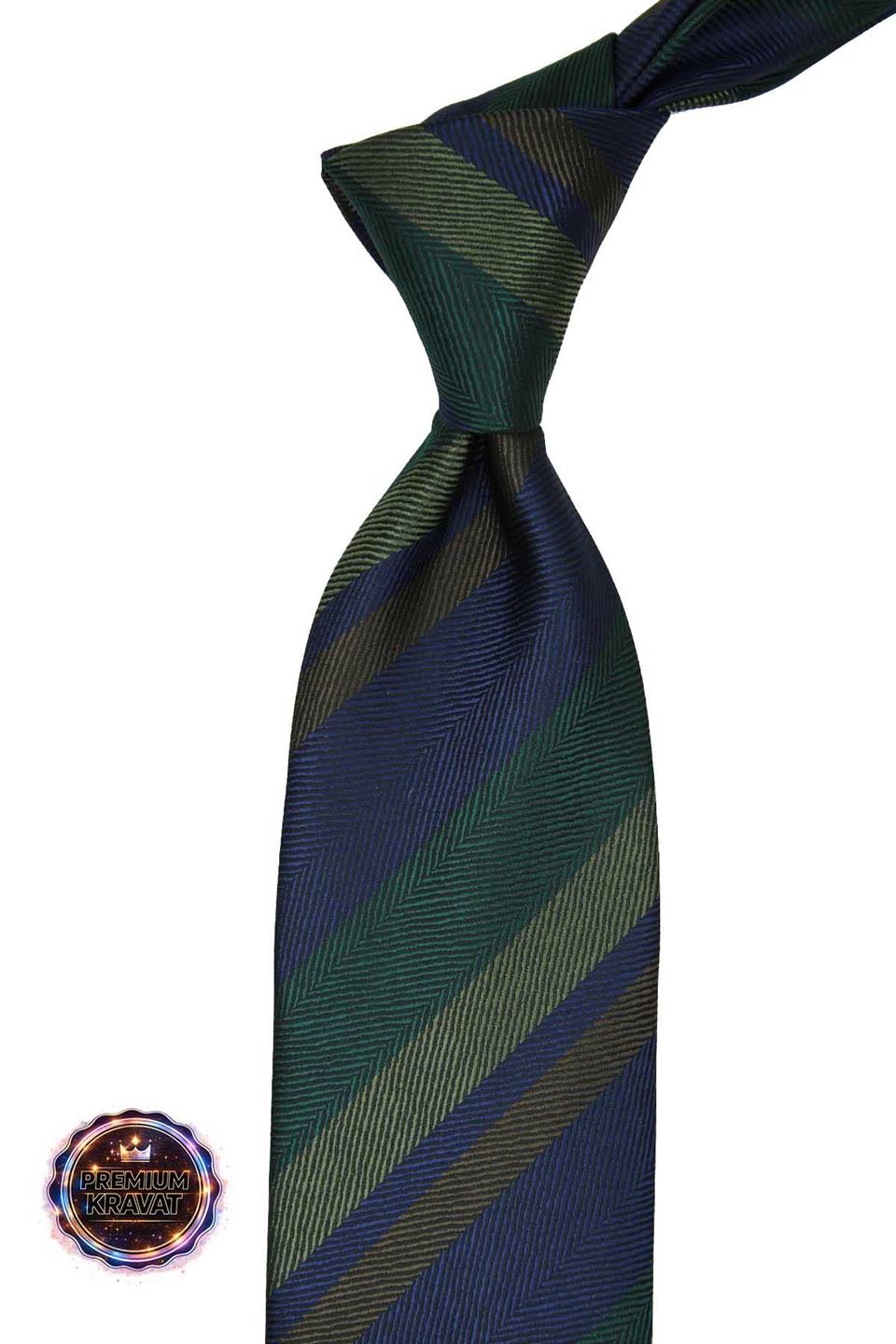 Lacivert - Yeşil Çizgi Kravat