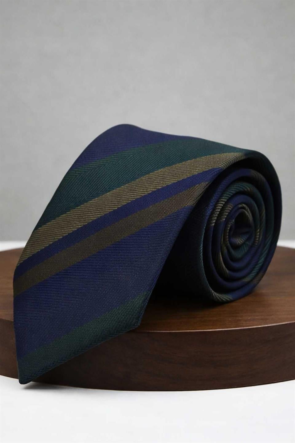 Lacivert - Yeşil Çizgi Kravat