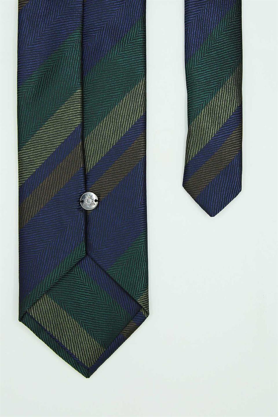 Lacivert - Yeşil Çizgi Kravat