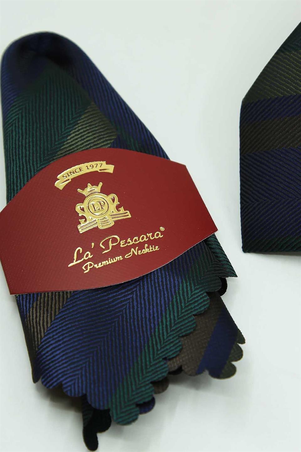 Lacivert - Yeşil Çizgi Kravat