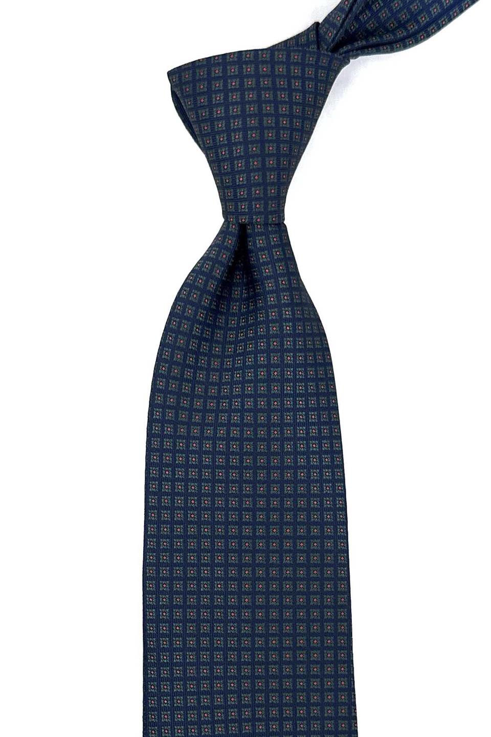 Lacivert - Yeşil Küçük Desen Mendilli Klasik Kravat KK12385