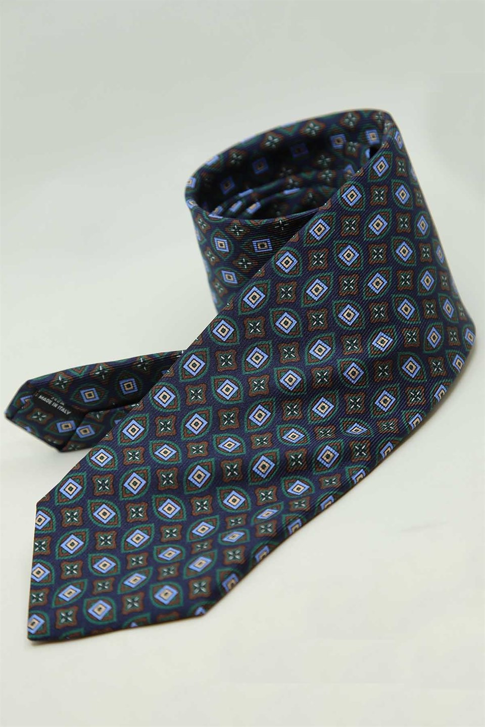 Lacivert - Yeşil Motif Desen İtalyan İpek Kravat İK2478