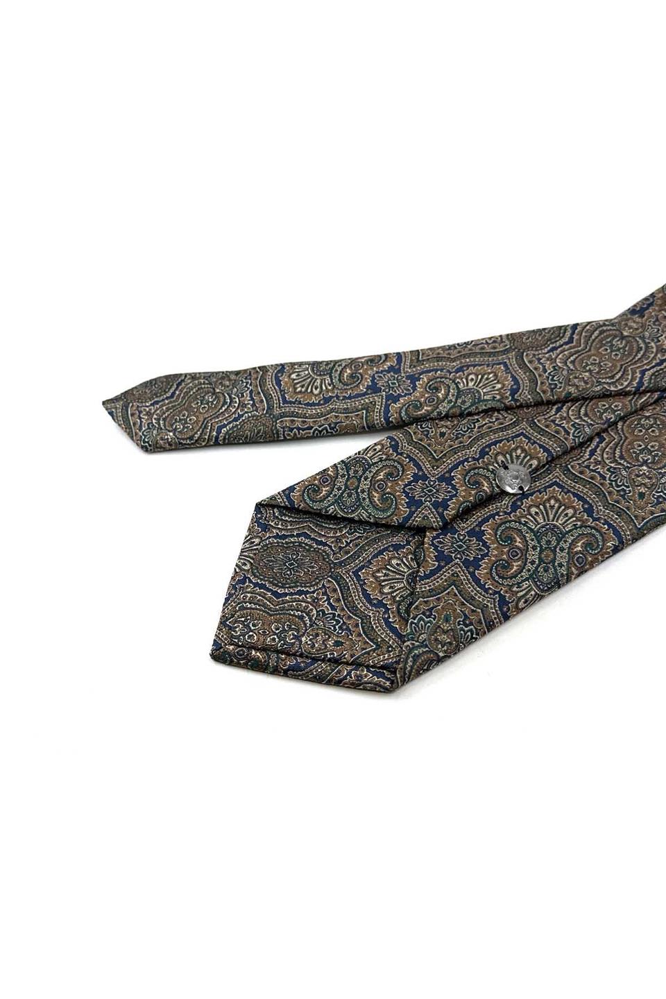 Lacivert - Yeşil Motif Desen Mendilli Klasik Kravat KK13321