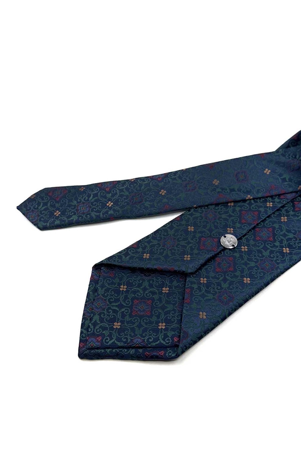 Lacivert Yeşil Motif Desen Mendilli Klasik Kravat KK13921