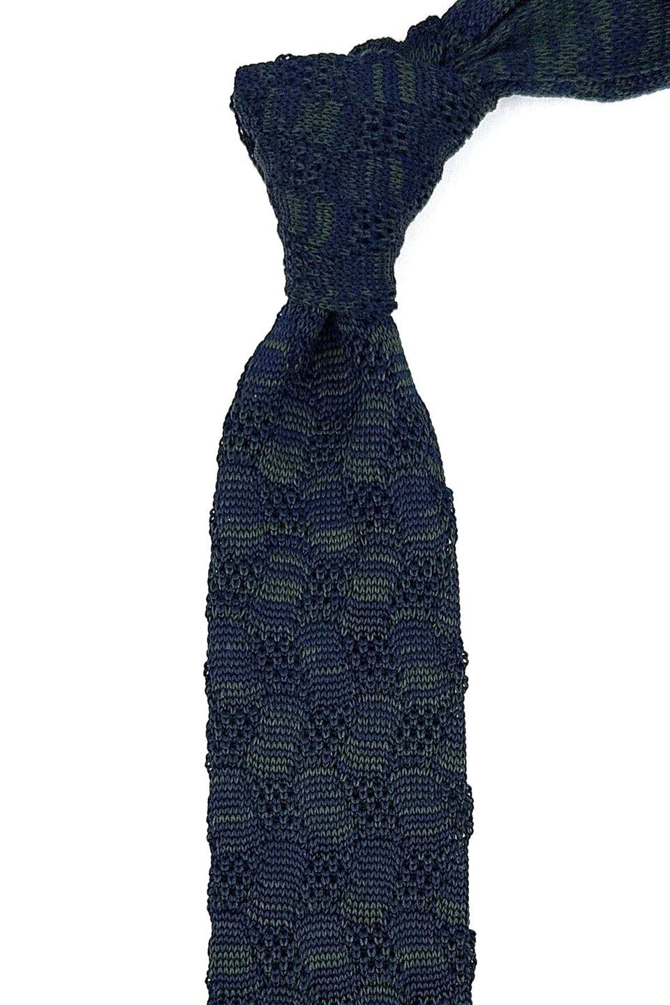 Lacivert - Yeşil Motif Desen Örgü Kravat ÖR8356