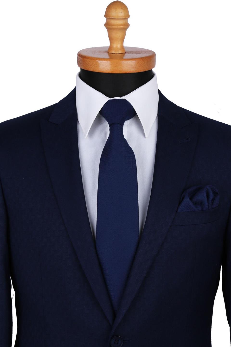 Lacivert Yün Mendilli Klasik Kravat KK5069