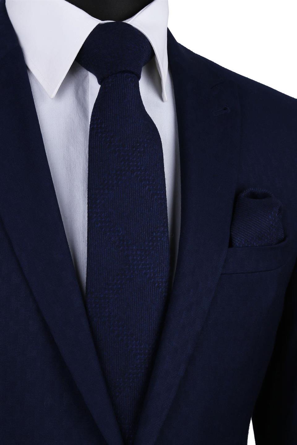 Lacivert Yün Mendilli Klasik Kravat KK5085