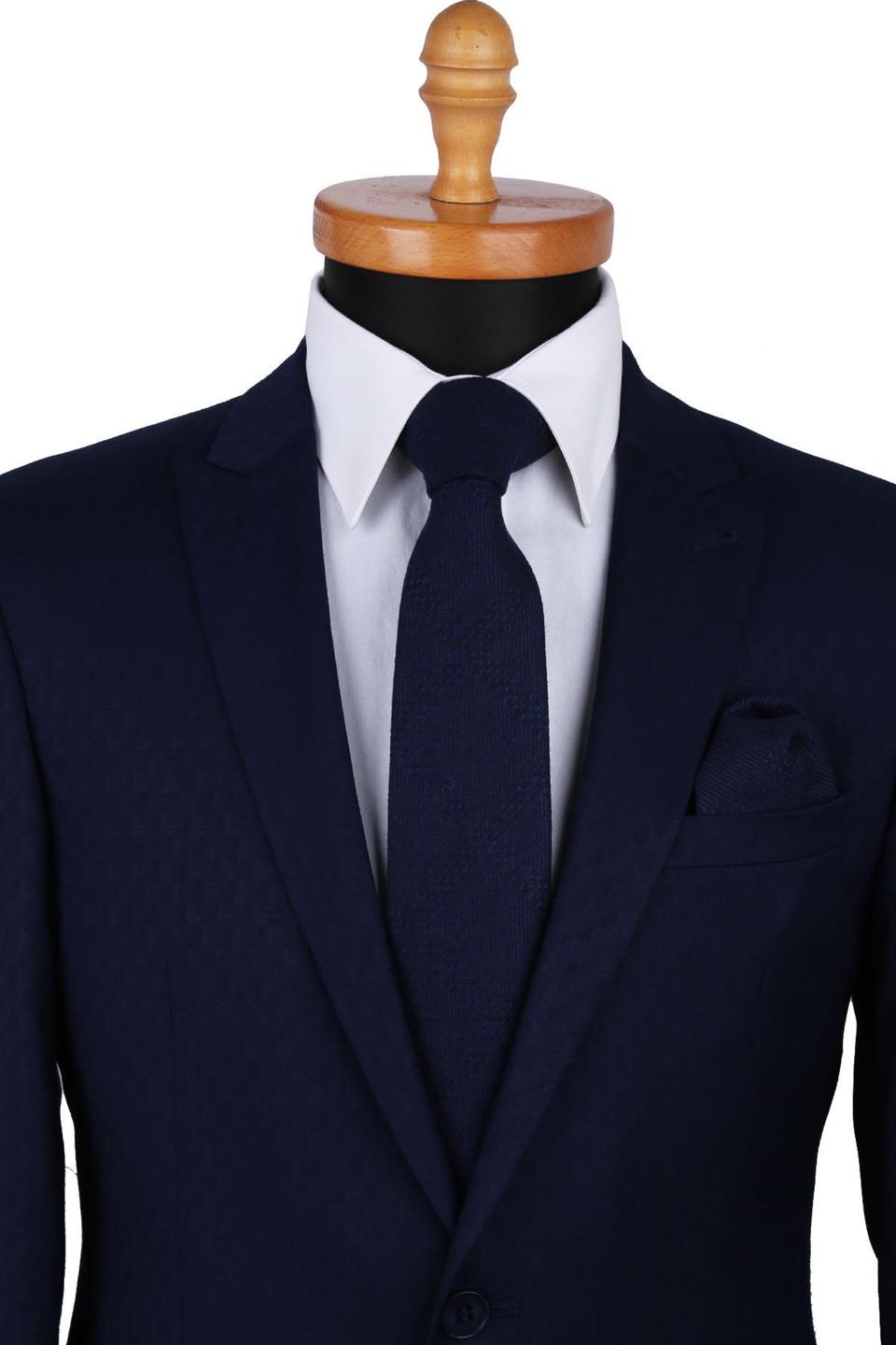 Lacivert Yün Mendilli Klasik Kravat KK5085
