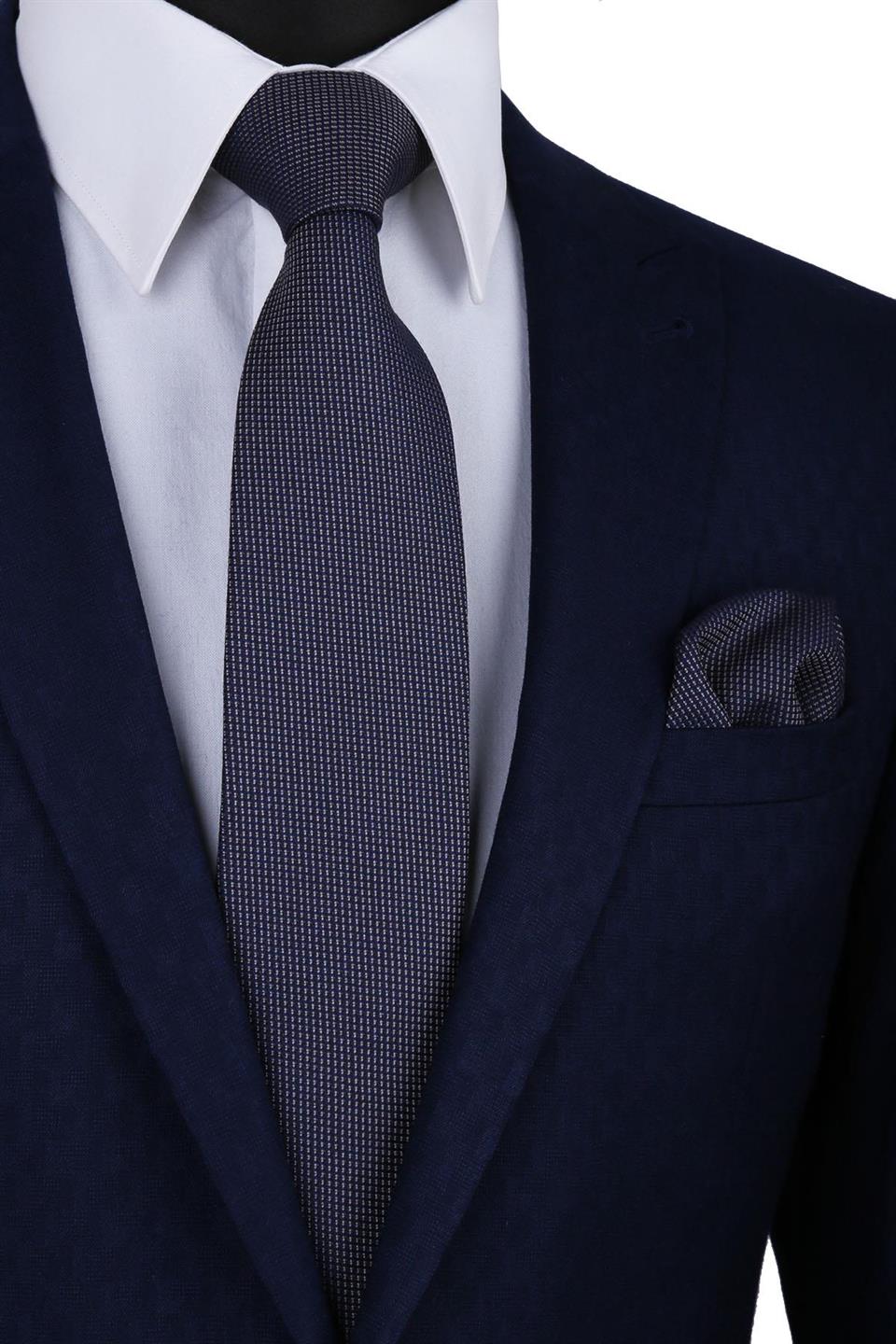 Lacivert Yün Mendilli Klasik Kravat KK5068