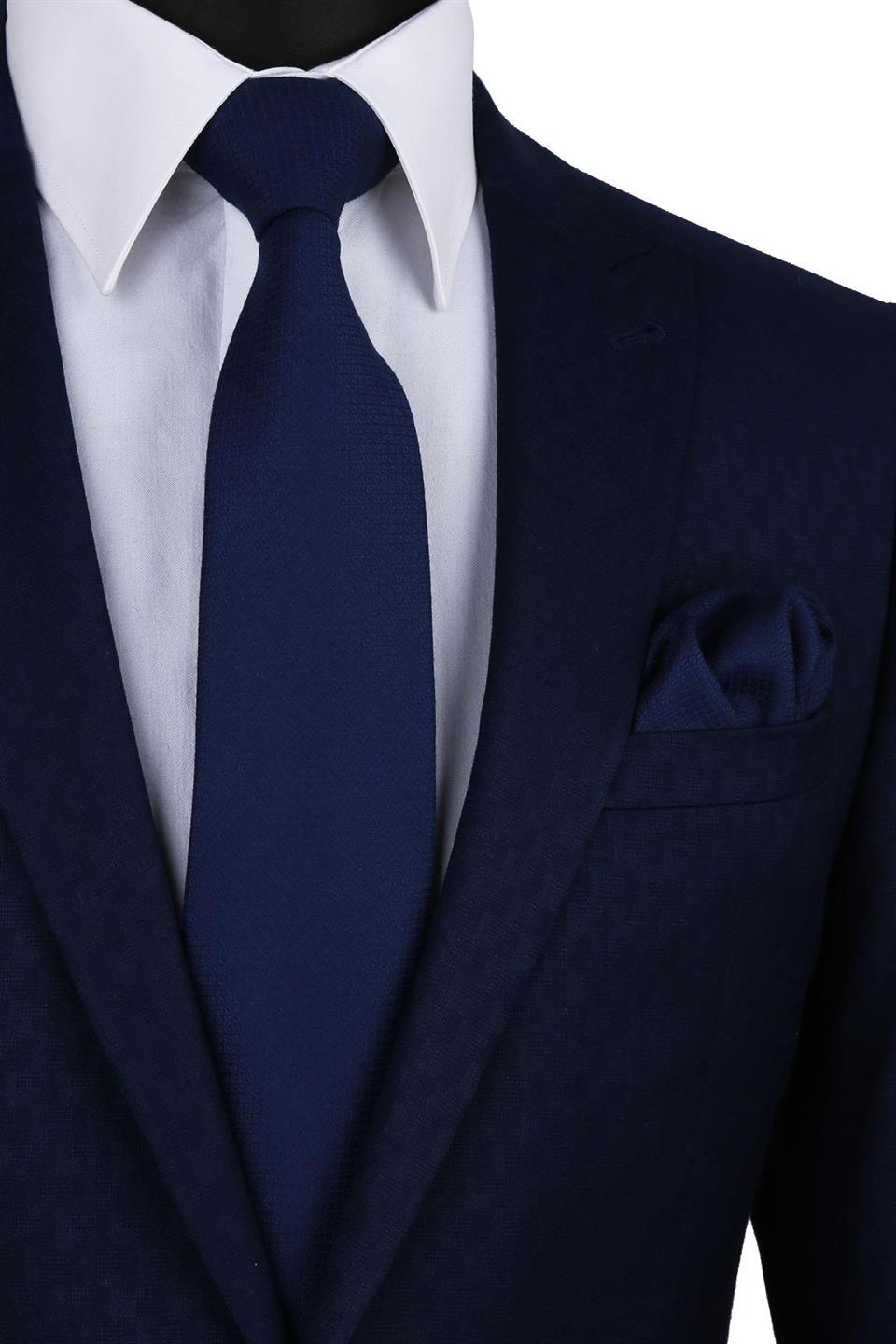 Lacivert Yün Mendilli Klasik Kravat KK5069