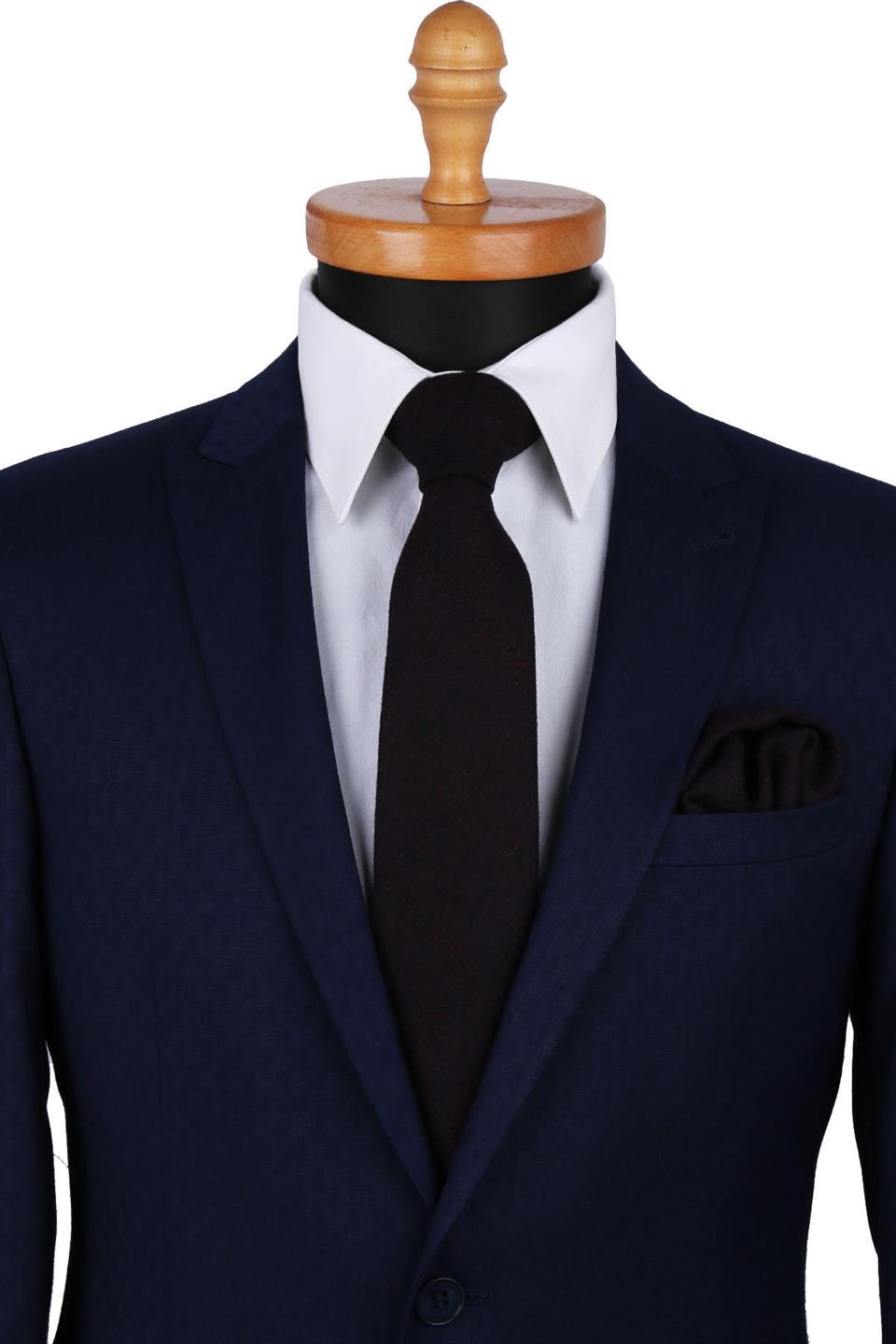 Lacivert Yün Mendilli Klasik Kravat KK5080