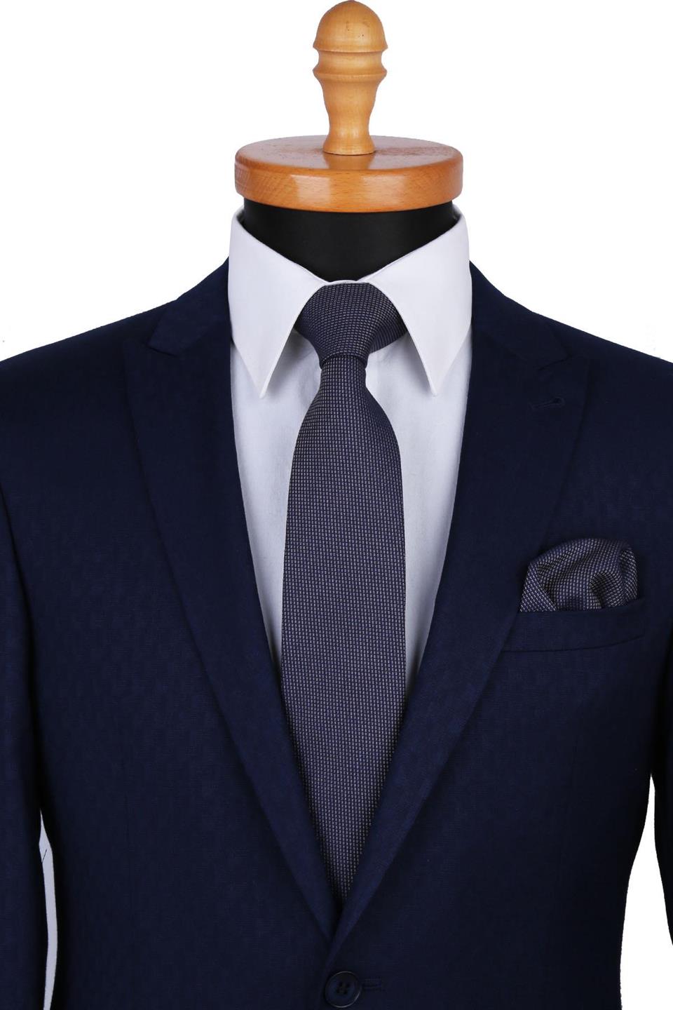 Lacivert Yün Mendilli Klasik Kravat KK5068