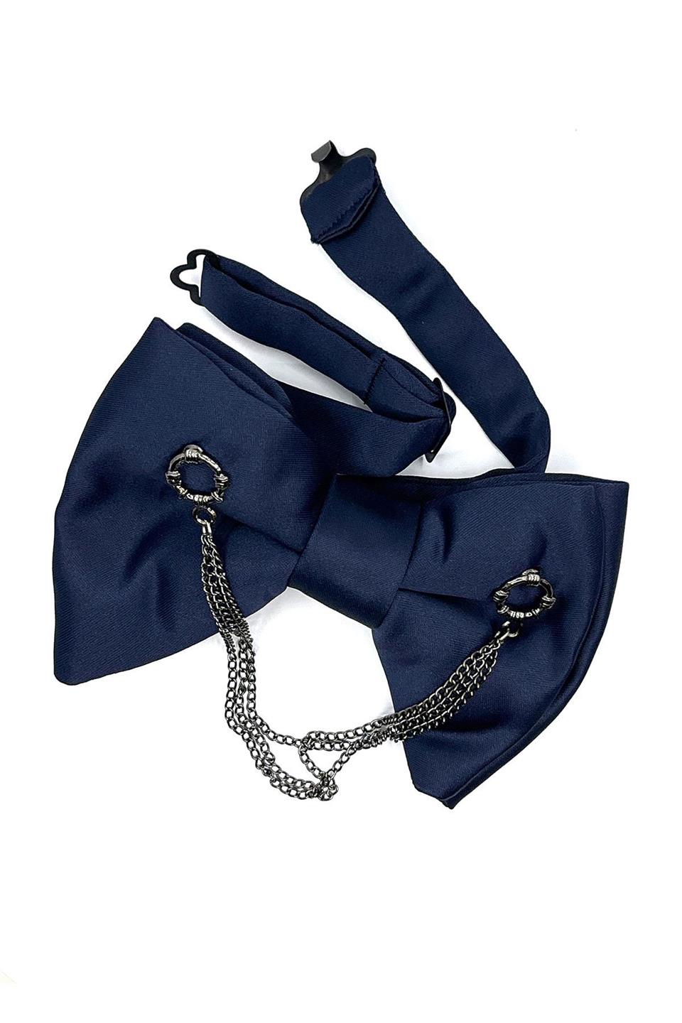 Lacivert Zincirli Damatlık Papyon P1042