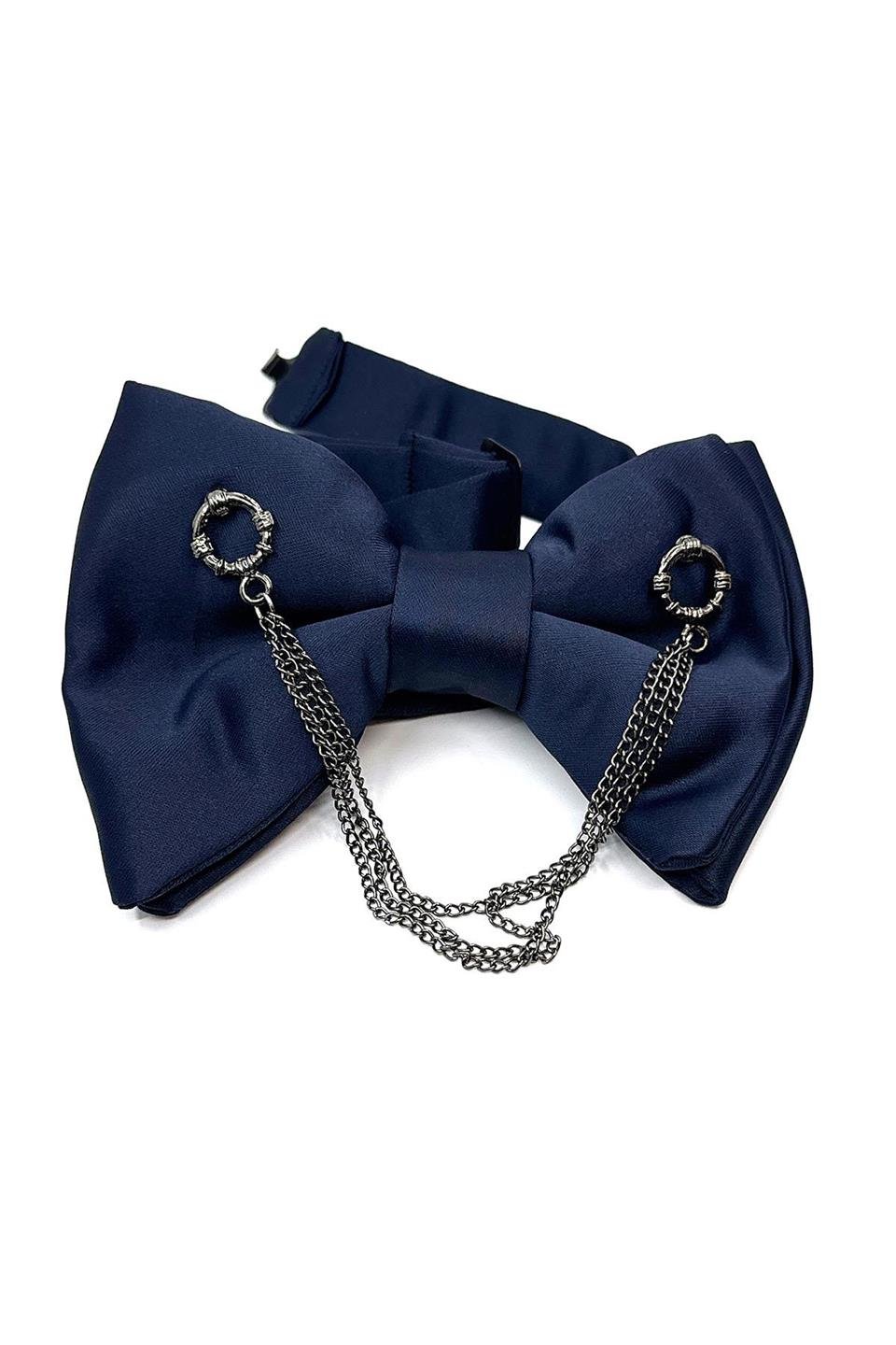 Lacivert Zincirli Damatlık Papyon P1042
